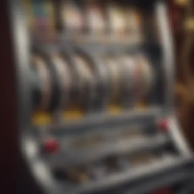 Close-up of a modern coin slot machine highlighting its intricate mechanisms.