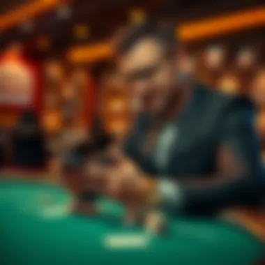 A player strategizing while playing blackjack on a smartphone