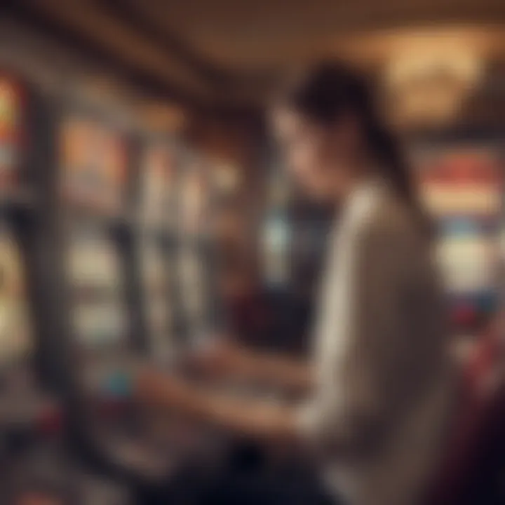 Casino player engaging with a slot machine