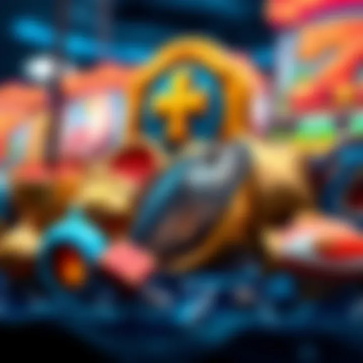 Various fishing-themed icons and rewards from slot games