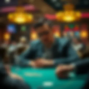 A thoughtful player at a poker table analyzing the game