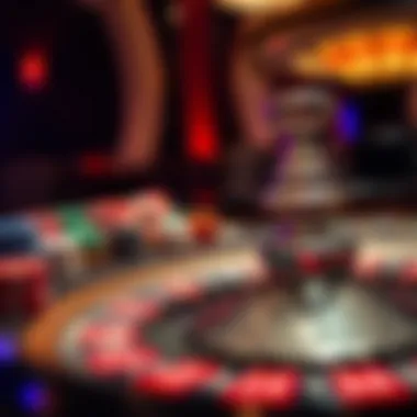 Close-up of a roulette table with colorful chips and a spinning wheel, symbolizing the thrill of gaming.