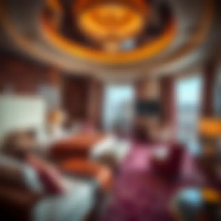 Luxurious guest room inside the Masquerade Tower, highlighting elegant decor and amenities