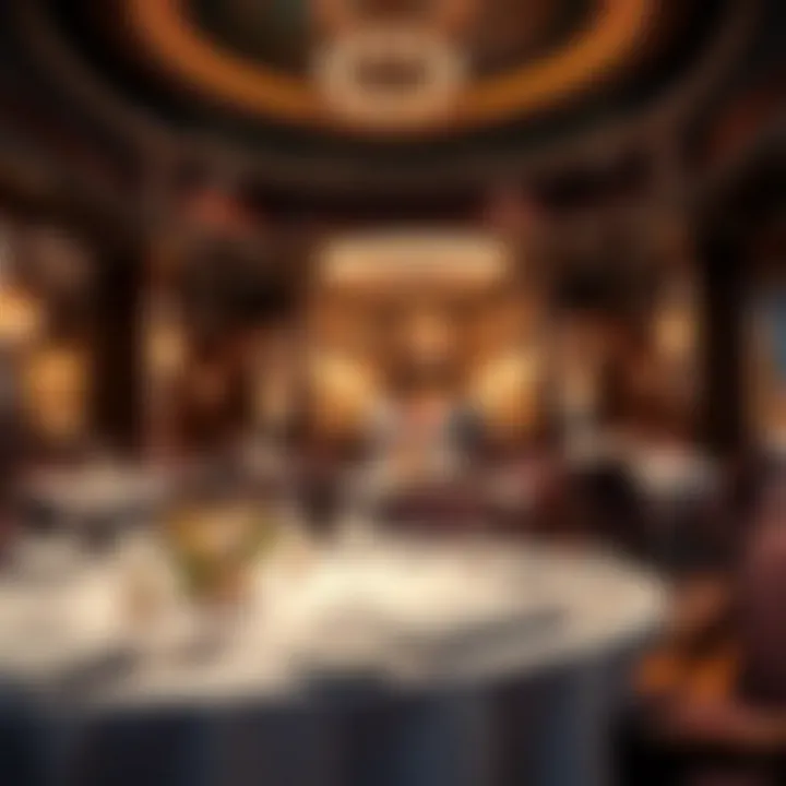 Elegant dining area with exquisite table settings and ambient lighting