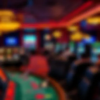 Diverse gaming tables featuring vibrant decor and lighting