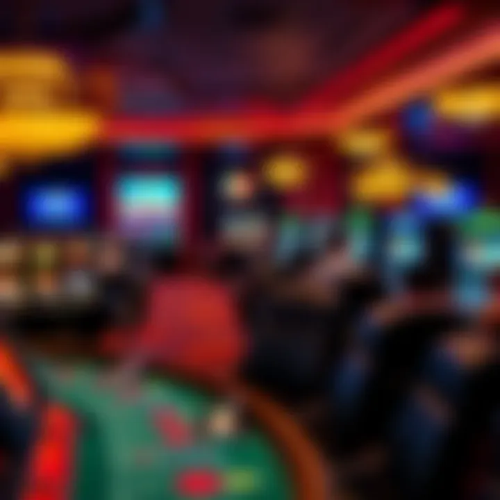 Diverse gaming tables featuring vibrant decor and lighting