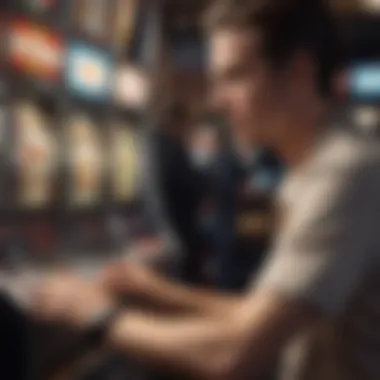 Close-up of a player focused on a slot machine