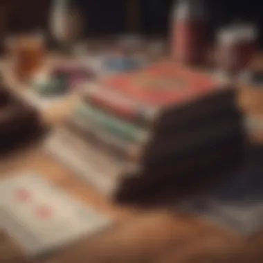 A collection of classic poker books arranged on a wooden table