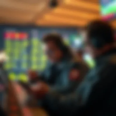 Bettors Analyzing Race Data Bettors analyzing race data on a digital device