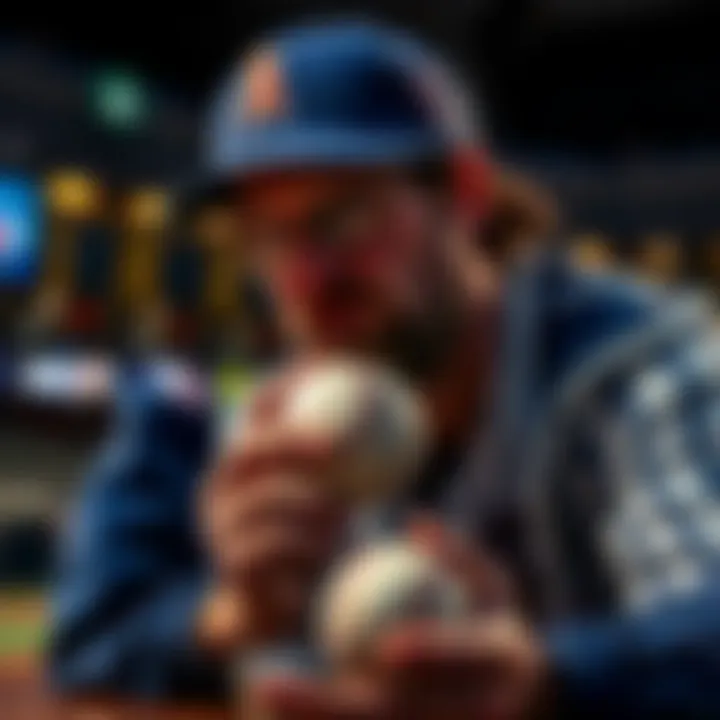 Bettor contemplating strategy with a baseball